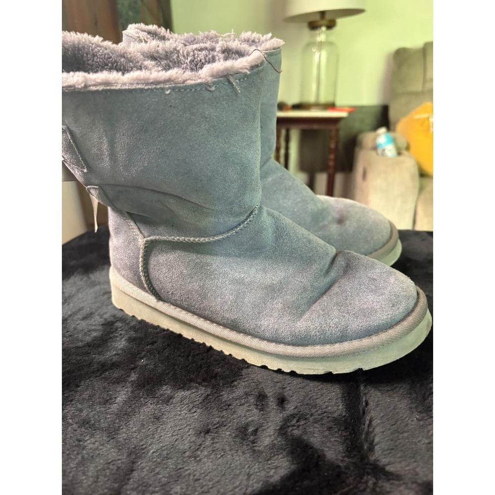 UGG Australia Bailey Bow II Blue Suede Sheepskin Boots Womens 7